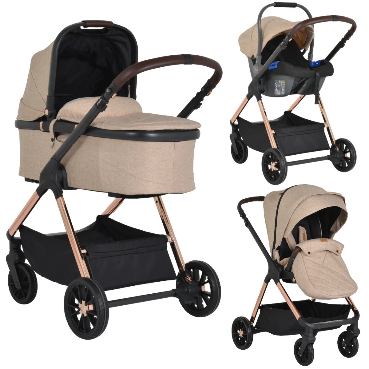 Cangaroo Empire Beige 3-in-1 Kinderwagen Incl. Autostoel 3 Cangaroo Empire Beige 3-in-1 Kinderwagen Incl. Autostoel