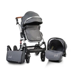 Cangaroo Gala Steel Grey 3-in-1 Combi Kinderwagen Incl. Autostoel -Baby Verkoop cangaroo gala black leather 3 in 1 combi kinderwagen incl autostoel 13