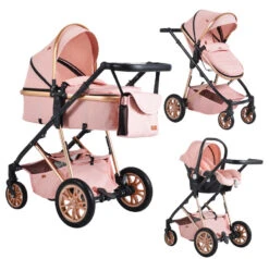 Cangaroo Midas Pink 3-in-1 Combi Kinderwagen Incl. Autostoel