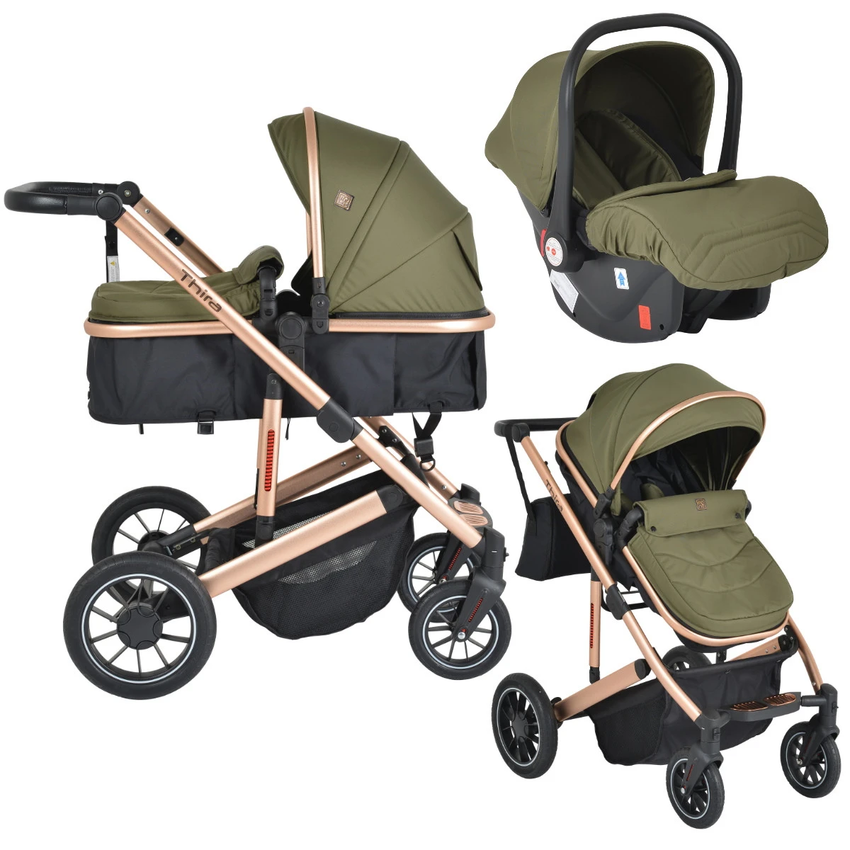 Cangaroo Thira Green 3-in-1 Combi Kinderwagen Incl. Autostoel 3 Cangaroo Thira Green 3-in-1 Combi Kinderwagen Incl. Autostoel