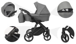 Kunert Lazzio Black Eco-Leather 2-in-1 Kinderwagen LAZ-11-BLACK -Baby Verkoop kunert lazzio 2 in 1 kinderwagen laz 11 14