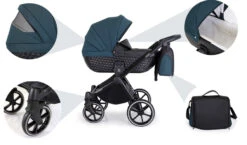 Kunert Talisman Black Flowers 2-in-1 Kinderwagen TA-01-BLACK -Baby Verkoop kunert talisman black green 2 in 1 kinderwagen ta 04 black 16