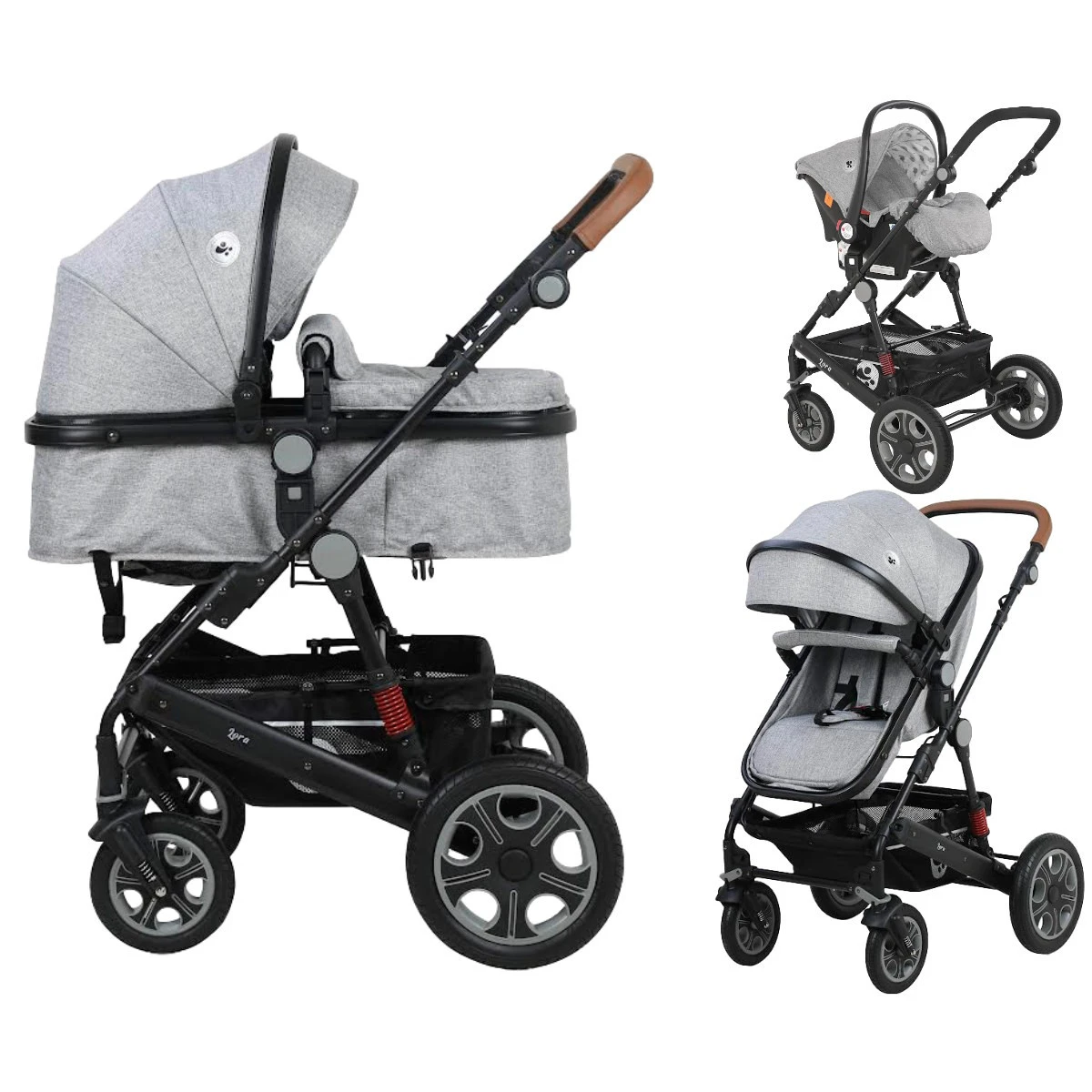 Lorelli Lora Cool Grey Elephants 3-in-1 Combi Kinderwagen Incl. Autostoel 1002128-2123D 3 Lorelli Lora Cool Grey Elephants 3-in-1 Combi Kinderwagen Incl. Autostoel 1002128-2123D