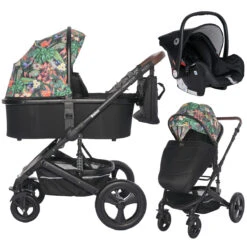 Lorelli Boston Tropical Flowers Black 3-in-1 Kinderwagen Incl. Comet Autostoel
