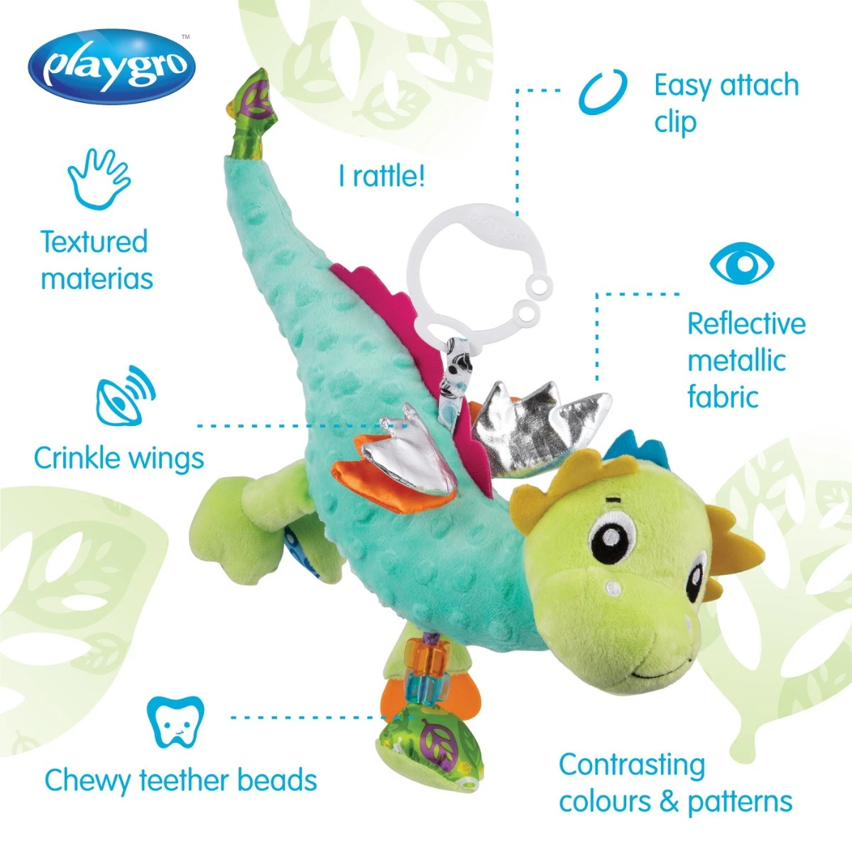 Playgro Sensory Friends Dusty Dragon Buggyspeeltje P0188473 12 Playgro Sensory Friends Dusty Dragon Buggyspeeltje P0188473 - Image 10